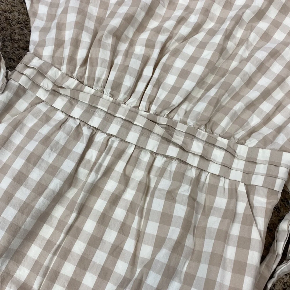 Anthropologie HD in Paris Beige Gingham Ribboned Poplin Dress - Picture 5 of 12
